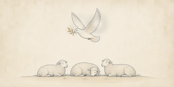 Getekende schapen en een vliegende vogel